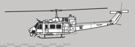 Illustration for Bell UH-1N Iroquois. Twin Huey. Model 212. Vector drawing of utility helicopter. Side view. Image for illustration and infographics. - Royalty Free Image