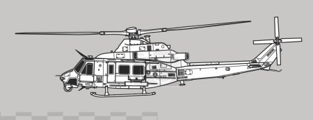 Illustration for Bell UH-1Y Venom. Vector drawing of utility helicopter. Side view. Image for illustration and infographics. - Royalty Free Image