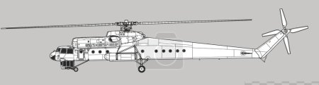Ilustración de Mil MI-10K Harke-B. Dibujo vectorial de transporte pesado militar y helicóptero grúa voladora. Vista lateral. Imagen para ilustración e infografía. - Imagen libre de derechos