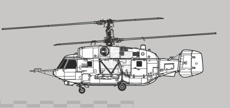 Illustration for Kamov Ka-29 Helix-B. Vector drawing of assault transport armored helicopter. Side view. Image for illustration and infographics. - Royalty Free Image