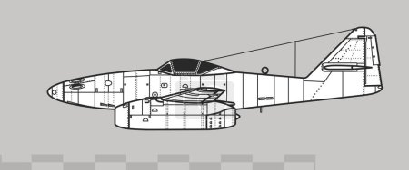 Illustration for Messerschmitt Me 262A-1 Schwalbe. World War 2 jet fighter. Side view. Image for illustration and infographics. - Royalty Free Image