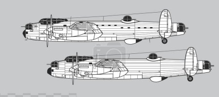Ilustración de Avro Lancaster BI BIII. Bombardero pesado de la Segunda Guerra Mundial. Vista lateral. Imagen para ilustración e infografía. - Imagen libre de derechos