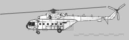 Illustration for Mil Mi-17 Hip-H. Vector drawing of military transport helicopter. Side view. Image for illustration and infographics. - Royalty Free Image
