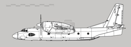 Téléchargez les illustrations : Antonov An-32 Cline. Dessin vectoriel des avions de transport militaires. Vue latérale. Image pour illustration et infographie. - en licence libre de droit