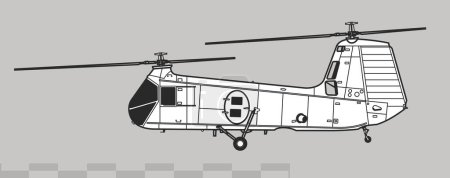 Ilustración de Piasecki HUP Retriever H-25 Army Mule. Dibujo vectorial del helicóptero de transporte militar. Vista lateral. Imagen para ilustración e infografía. - Imagen libre de derechos