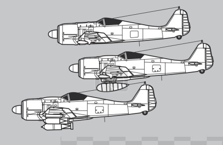 Illustration for Focke Wulf FW 190. Vector drawing of World War 2 fighter. Side view. Image for illustration and infographics. - Royalty Free Image