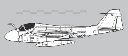 Ilustración de Grumman A-6 Intruso. Dibujo vectorial de aviones de ataque de la marina. Vista lateral. Imagen para ilustración e infografía. - Imagen libre de derechos