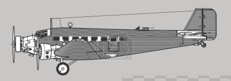 Ilustración de Junkers Ju-52 Tante Ju, Iron Annie. Aviones de transporte de la Segunda Guerra Mundial. Vista lateral. Imagen para ilustración e infografía. - Imagen libre de derechos