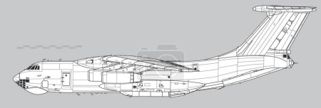 Ilustración de Ilyushin Il-76 Candid. Dibujo vectorial de aeronaves de transporte. Vista lateral. Imagen para ilustración. - Imagen libre de derechos
