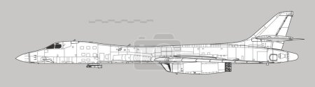 Téléchargez les illustrations : Rockwell B-1B Lancer. Dessin vectoriel du bombardier stratégique moderne. Vue latérale. Image pour illustration et infographie. - en licence libre de droit