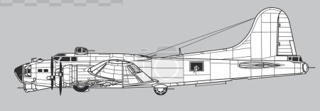 Boeing B-17 Flying Fortress. Vector drawing of World War 2 heavy bomber. Side view. Image for illustration and infographics.