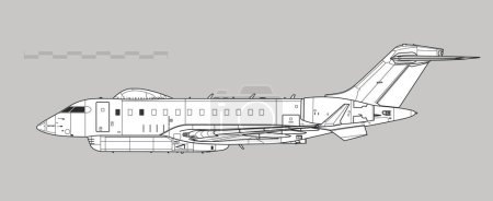 Raytheon Sentinel R1 Astor. Dibujo vectorial de aviones de reconocimiento. Vista lateral. Imagen para ilustración e infografía.
