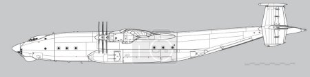 Ilustración de Antonov An-22 Antei, gallo. Dibujo vectorial de aeronaves de transporte. Vista lateral. Imagen para ilustración. - Imagen libre de derechos