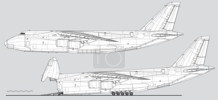Ilustración de Antonov An-124 Ruslan, Cóndor. Dibujo vectorial de aeronaves de transporte pesado. Vista lateral. Imagen para ilustración e infografía. - Imagen libre de derechos