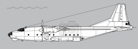 Illustration for Antonov An-8 Camp. Vector drawing of military transport aircraft. Side view. Image for illustration and infographics. - Royalty Free Image