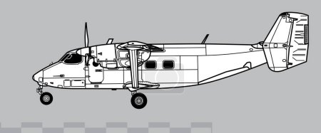 Illustration for Antonov An-28 Cash, PZL M28 Skytruck. Vector drawing of light transport aircraft. Side view. Image for illustration and infographics. - Royalty Free Image