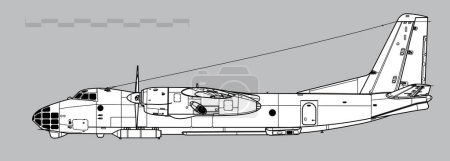 Téléchargez les illustrations : Antonov An-30 Clank. Dessin vectoriel des avions de reconnaissance tactique et de transport. Vue latérale. Image pour illustration et infographie. - en licence libre de droit