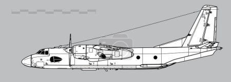 Illustration for Antonov An-26, Curl. Vector drawing of military transport aircraft. Side view. Image for illustration and infographics. - Royalty Free Image