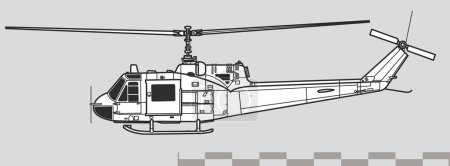 Illustration for Bell UH-1 Iroquois. Outline vector drawing - Royalty Free Image