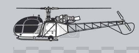 Illustration for Aerospatiale Alouette 2, SA 313, 318. Vector drawing of military helicopter. Side view. Image for illustration. - Royalty Free Image