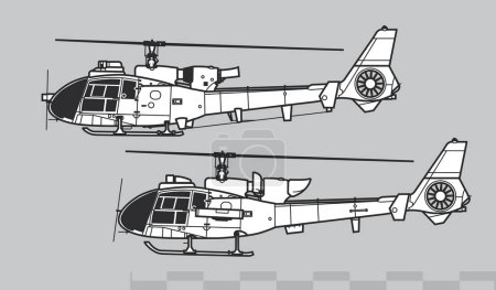 Illustration for Aerospatiale Gazelle, SA 340, 341, 342. Vector drawing of military helicopter. Side view. Image for illustration. - Royalty Free Image