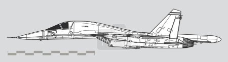 Téléchargez les illustrations : Sukhoi Su-34 Fullback. Plan vectoriel de contour - en licence libre de droit