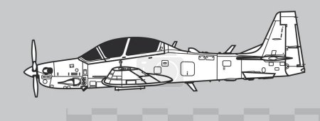 Illustration for Embraer EMB 314, A-29, Super Tucano. Vector drawing of training aircraft. Side view. Image for illustration. - Royalty Free Image
