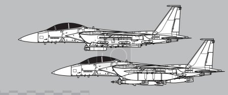 Illustration for McDonnell Douglas F-15E Strike Eagle. Vector drawing of modern combat aircraft. Side view. Image for illustration. - Royalty Free Image
