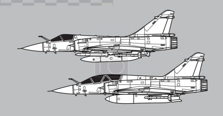 Illustration for Dassault Mirage 2000. Vector drawing of multirole combat aircraft. Side view. Image for illustration and infographics. - Royalty Free Image