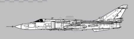 Ilustración de Sukhoi SU-24MR Fencer-E con misil crucero Storm Shadow. Dibujo vectorial de aviones de reconocimiento y ataque. Vista lateral. Imagen para ilustración e infografía. - Imagen libre de derechos