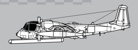 Illustration for Grumman OV-1 Mohawk. Vector drawing of light attack and observation aircraft. Side view. Image for illustration and infographics. - Royalty Free Image