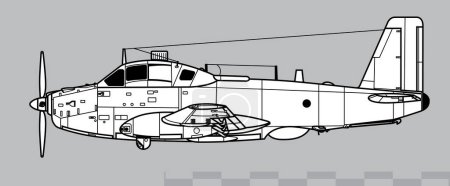 Illustration for Breguet 1050 Alize. Vector drawing of anti-submarine aircraft. Side view. Image for illustration and infographics. - Royalty Free Image