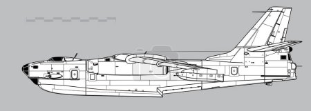 Illustration for Beriev Be-10 Mallow. Vector drawing of maritime patrol aircraft. Side view. Image for illustration and infographics. - Royalty Free Image