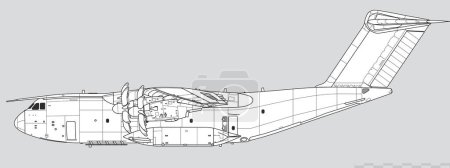 Illustration for Airbus A400M Atlas. Outline vector drawing. - Royalty Free Image