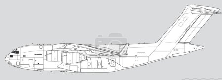 Illustration for Boeing C-17 Globemaster III. Vector drawing of heavy transport aircraft. Side view. Image for illustration and infographics. - Royalty Free Image