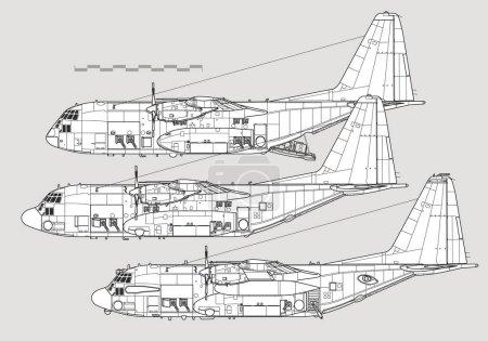 Ilustración de Lockheed Boeing AC-130 Gunship-Spectre. Esquema vector dibujo - Imagen libre de derechos
