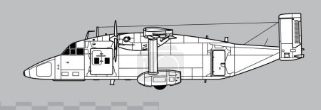 Ilustración de Corto C-23 Sherpa. Dibujo vectorial de aviones de transporte militar. Vista lateral. Imagen para ilustración e infografía. - Imagen libre de derechos