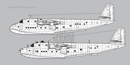 Illustration for Blohm & Voss BV 222 Wiking. World War 2 flying boat. Side view. Image for illustration and infographics. - Royalty Free Image