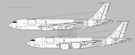 Téléchargez les illustrations : Boeing KC-135 Stratotanker. Dessin vectoriel des avions de ravitaillement et de transport aériens. Vue latérale. Image pour illustration et infographie. - en licence libre de droit