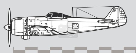 Illustration for Nakajima Ki-84 Hayate. Frank. Outline vector drawing - Royalty Free Image