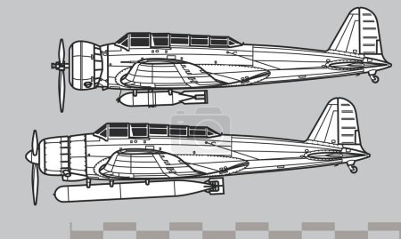 Téléchargez les illustrations : Nakajima B5N Kate. Schéma vectoriel. Avion de combat de la Seconde Guerre mondiale. Dessin vectoriel pour illustration - en licence libre de droit