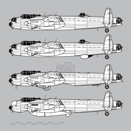 Ilustración de Avro Lancaster. Dibujo vectorial del bombardero pesado WW2. Vista lateral. Imagen para ilustración e infografía. - Imagen libre de derechos