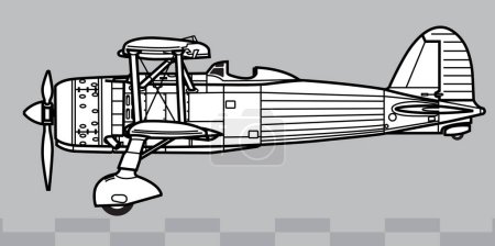 Illustration for Fiat CR.42 Falco. World War 2 combat aircraft. Side view. Image for illustration and infographics. - Royalty Free Image