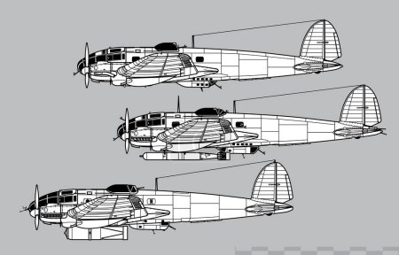 Illustration for Heinkel He 111. World War 2 combat aircraft. Side view. Image for illustration and infographics. - Royalty Free Image