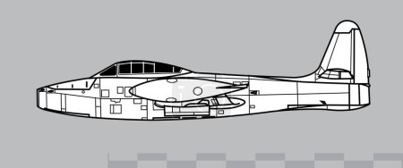 Téléchargez les illustrations : République F-84 Thunderjet. Dessin vectoriel des premiers avions chasseurs-bombardiers à réaction. Vue latérale. Image pour illustration et infographie. - en licence libre de droit
