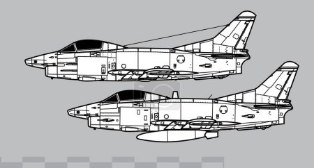 Illustration for Fiat G.91R. Vector drawing of light strike fighter. Side view. Image for illustration and infographics. - Royalty Free Image