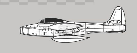 Téléchargez les illustrations : République F-84E Thunderjet. Dessin vectoriel des premiers avions chasseurs-bombardiers à réaction. Vue latérale. Image pour illustration et infographie. - en licence libre de droit