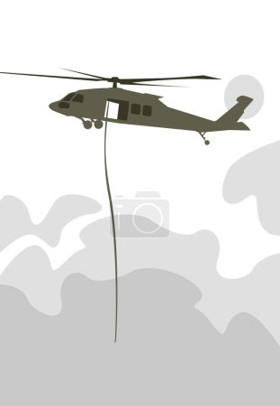 Hubschrauber schweben in Staubwolken über der Oberfläche. Vektorbild für Drucke, Poster und Illustrationen.