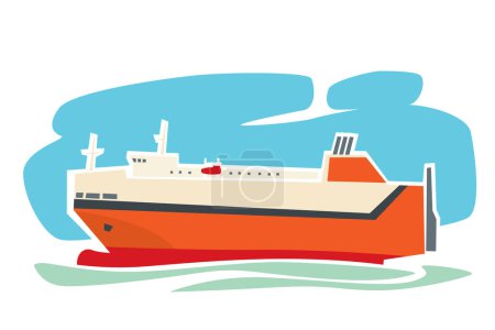 Illustration for Cargo ships. Roll-on roll-off Car carrier. Sea delivery. Vector image for prints, poster and illustrations. - Royalty Free Image