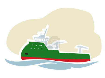 Buques de carga. Buque de suministro mar adentro. Plataforma de suministro del buque. Transporte marítimo. Imagen vectorial para impresiones, póster e ilustraciones.